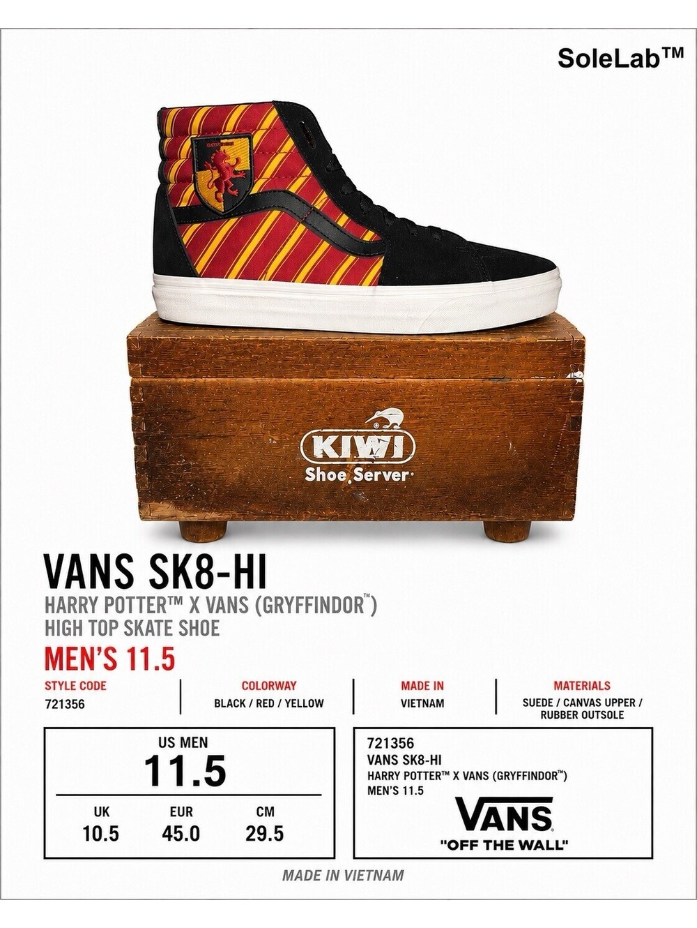 Vans x Harry Potter Sk8-Hi Gryffindor Men’s 11.5 Red Black Limited Edition